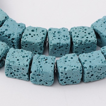 Natural Lava Rock Beads Strands, Cube, Dyed, Light Blue, 6.5x6.5x6.5mm, about 60pcs/strand, 15.60''(39.63cm)