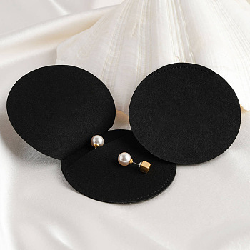 Velvet Jewelry Envelope Pouches, Jewelry Gift Bags, for Ring Necklace Earring Bracelet, Flat Round, Black, 7cm