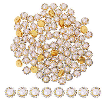 150Pcs Flower Plastic Rhinestone Ornament Accessories, with Iron Base, Golden, 11.5x8.5mm
