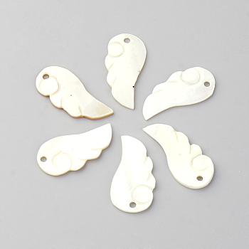 Freshwater Shell Pendants, Wing, Creamy White, 29~31x14~16x1~2mm, Hole: 2mm