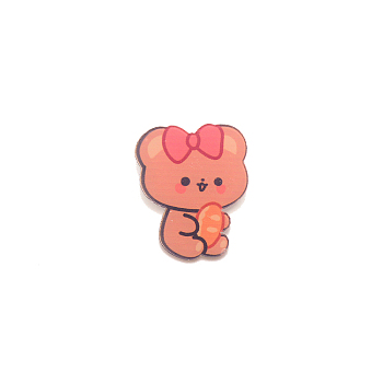 Bear with Bowknot Brooch Pin, Cute Animal Acrylic Lapel Pin for Backpack Clothes, White, Tomato, 31x26x7mm