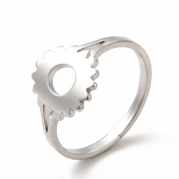 304 Stainless Steel Sunflower Adjustable Ring for Women, Stainless Steel Color, US Size 6 1/4(16.7mm)