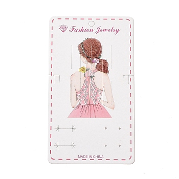 Rectangle Hair Clips Display Cards, Fashion Girl Pattern, White, 15.9x9.15x0.04cm, Hole: 2mm and 6.5mm