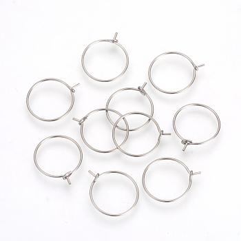 304 Stainless Steel Hoop Earrings, Stainless Steel Color, 18~19x15x0.5mm, Inner Diameter: 14mm, 24 Gauge