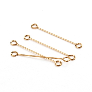 Ion Plating(IP) 304 Stainless Steel Eye Pins, Double Sided Eye Pins, Golden, 26.5x0.6mm, Hole: 1.5mm