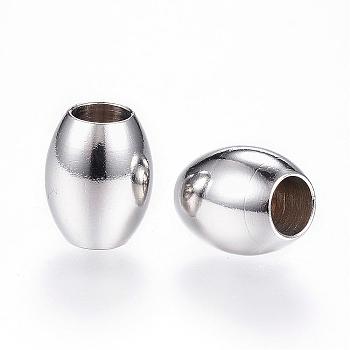 201 Stainless Steel Beads, Barrel, Large Hole Beads, Stainless Steel Color, 10x8mm, Hole: 4mm