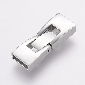 304 Stainless Steel Fold Over Clasps, Rectangle, Stainless Steel Color, 26.5x9.5x5mm, Hole: 3x8mm