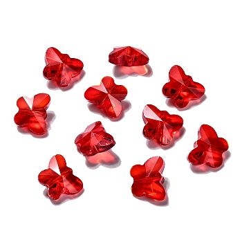 Transparent Glass Beads, Faceted, Butterfly, Red, 12x15x8mm, Hole: 1.5mm