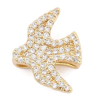 Brass Micro Pave Clear Cubic Zirconia Slide Charms, Long-Lasting Plated, Bird, Golden, 12x15.5x5mm, Hole: 10x1.5mm