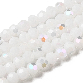 Imitation Jade Glass Beads Strands, Faceted(32 Facets), Round, White, 6x5.5mm, Hole: 0.9mm, about 94~97pcs/strand, 21.06~21.18''(53.5~53.8cm)