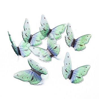 Acrylic Pendants, 3D Printed, with Glitter Powder, Butterfly, Aquamarine, 36x40x4mm, Hole: 1.2mm