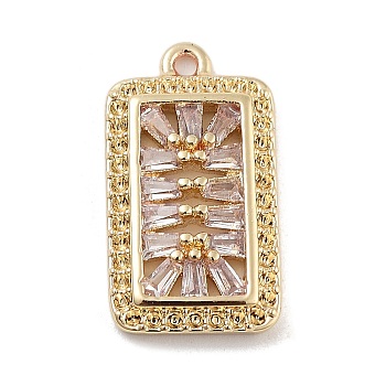 Brass with Clear Cubic Zirconia Pendants, Real 14K Gold Plated, Rectangle, 17.5x9.5x2.5mm, Hole: 1.2mm