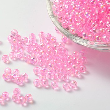 Eco-Friendly Transparent Acrylic Beads, Round, AB Color, Pearl Pink, 4mm, Hole: 1.5mm, about 1700pcs/50g