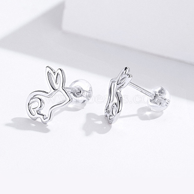 Anti-Tarnish Rhodium Plated 925 Sterling Silver Bunny Stud Earrings(EJEW-FF0009-08P)-4