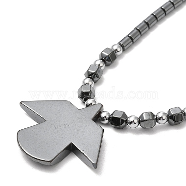 Synthetic Non-magnetic Hematite Angel Pendant Necklace with Beaded Chains(NJEW-E095-02)-3