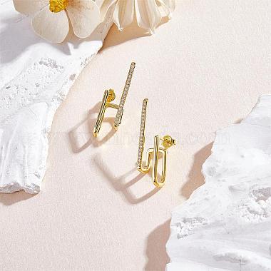 Gold Hoop Earrings Studs 18K Gold Plated Open C Shape Hoop Earrings Studs Simple Hypoallergenic Dainty CZ Studs Jewelry Gift for Women(JE1074A)-3