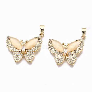 Light Gold Clear Butterfly Brass+Cubic Zirconia Pendants