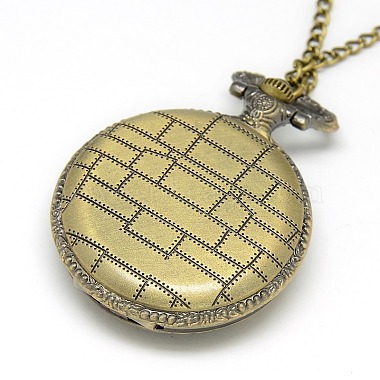 Alloy Flat Round Pendant Necklace Pocket Watch(WACH-N012-07)-3