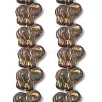 Painted Glass Beads Strands, Golden Metal Enlaced, Elephant, Dark Green, 13~14x16~16.5x7.5~8mm, Hole: 1.3mm, about 25pcs/strand, 11.81''(30cm)(GLAA-Z021-11H)