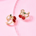 Brass Cuff Earrings, with Enamel, Cadmium Free & Lead Free, Long-Lasting Plated, Rack Plating, Real 18K Gold Plated, Cherry, 12.5x12.5x11.5mm(EJEW-C186-02A-G)
