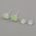 Resin Stud Earrings, Flower, Light Green, 7x7mm(EJEW-WH0016-39A)