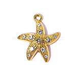 304 Stainless Steel Rhinestone Pendants, Hand Polished Starfish Charm, Ion Plating(IP), Long-Lasting Plated, Real 18K Gold Plated, 16x14mm,Hole:1.60mm(STAS-OY015-46G)