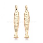 Brass Pendants, Fish, Real 18K Gold Plated, 34x5.5x4mm, Hole: 3.5x2.2mm(X-KK-T071-33G)