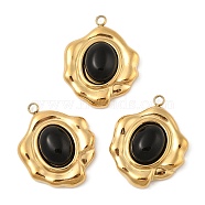 Natural Black Onyx(Dyed & Heated) Pendants, 304 Stainless Steel Oval Charms, Real 18K Gold Plated, PVD Vacuum Plating, 24x19x7.5mm, Hole: 2mm(STAS-P380-15G-02)