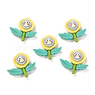 Resin Cabochon, Sunflower with Smiling Face , Mixed Color, 23x26x7mm(X-RESI-F020-05)