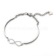304 Stainless Steel Link Bracelets, Infinity, Stainless Steel Color, 2-1/2 inch(64mm)(STAS-F025-11)