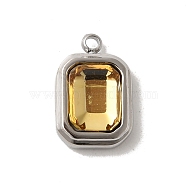 304 Stainless Steel Glass Pendants, Rectangle Charms, Stainless Steel Color, Gold, 13.5x9x5mm, Hole: 1.4mm(STAS-L022-062P-05)