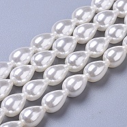 Polished Shell Pearl Beads Strands, Teardrop, White, 10.5x7.5mm, Hole: 0.7mm, about 37pcs/strand, 15.9 inch(40.5cm)(BSHE-L042-A05)