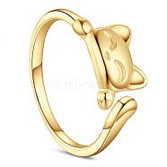 SHEGRACE 925 Sterling Silver Cuff Rings, Open Rings, Cat, Real 24K Gold Plated, Size 10, 20mm(JR541F)