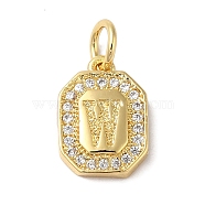 Real 18K Gold Plated Brass Micro Pave Clear Cubic Zirconia Pendants, with Jump Ring, Long-Lasting Plated, Lead Free & Cadmium Free, Letter Charms, Letter W, 12x8.5x2mm, Hole: 3mm(KK-L216-002G-W)