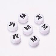 Acrylic Beads, with Horizontal Hole, Letter, Flat Round, Letter.M, 7x4mm, Hole: 1mm, about 3500pcs/500g(PL37C9070-M)