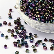 6/0 Glass Seed Beads, Metallic Colours, Round, Round Hole, Prussian Blue, 6/0, 4mm, Hole: 1mm, about 450pcs/50g, 50g/bag, 18bags/2pound(SEED-US0003-4mm-604)