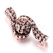 Alloy Magnetic Clasps with Glue-in Ends, Red Copper, 50x22~23x10~11.5mm, Hole: 5mm(PALLOY-T006-01R)