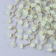 Acrylic Big Pendants, with Clear Glass Beads, Glass Seed Beads and Golden Plated Brass Wires, Flower, Light Green, 55~60x30~35mm, Hole: 2mm(FIND-S321-07H)