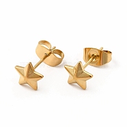304 Stainless Steel Star Stud Earrings for Women, Real 18K Gold Plated, 6.5x7mm, Pin: 0.7mm(EJEW-C004-08G)