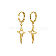 925 Sterling Silver Dangle Hoop Earrings for Women, Hollow Star, with S925 Stamp, Real 18K Gold Plated, 35mm(IR4666-1)