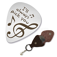 201 Stainless Steel Guitar Picks, with PU Leather Guitar Picks Holder, Plectrum Guitar Accessories, Musical Note, Picks: 35x28mm, Holder: 110x52mm(AJEW-WH0467-002)