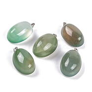 Natural Agate Dyed Pendants, Oval Charms with 201 Stainless Steel Snap on Bails, Stainless Steel Color, Green Yellow, 33~35x20~22x14~15mm, Hole: 6x3mm(G-Q172-07P-04)