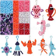 DIY Ocean Theme Keychain Making Kit, Including Barrel European Resin Large hole Beads, Polyester Cord, Plastic & Iron Keychain Clasp Findings, Mixed Color, 828Pcs/box(DIY-SC0023-51)