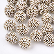 ABS Plastic Imitation Pearl Buttons, with CCB Plastic and Brass Findings, 1-Hole, Round, Creamy White, 20x18mm, Hole: 4mm(FIND-T044-35B)