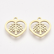 201 Stainless Steel Pendants, Laser Cut Pendants, Heart with Tree, Golden, 13.5x13.5x1mm, Hole: 1.4mm(STAS-T044-80G)