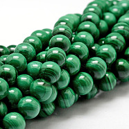 Natural Malachite Bead Strands, Round, 10mm, Hole: 1mm, about 39pcs/strand, 15.7 inch(G-O143-10-10mm)