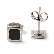 304 Stainless Steel Square Stud Earrings, wtih Ename, Stainless Steel Color, 6x6mm(EJEW-C114-06P-01)