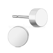 SHEGRACE Titanium Steel Stud Earrings, Flat Round, Stainless Steel Color, 5mm(JE686A)