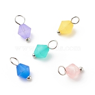 Frosted Acrylic Charms, with Brass Findings, Mixed Color, Cone, Platinum, 10~11.5x5.5mm, Hole: 2.5~3mm(PALLOY-JF01745-03)