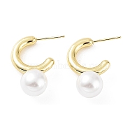 Rack Plating Brass Stud Earrings for Women, with Plastic Pearl, Long-Lasting Plated, Lead Free & Cadmium Free, Real 18K Gold Plated, 25x10mm(KK-Z038-15G)